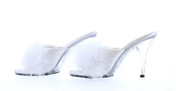 Pleaser USA Romance-04 White Satin With Marabou Fur Trim Mule IN-STOCK