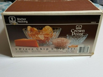 Vintage Anchor Hocking 3-Piece Chip and Dip Set in original box/packing
