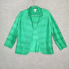 Chicos Light Open Jacket Size 0 XS 4 Blazer Crinkle Wrinkle Free Kelly Green