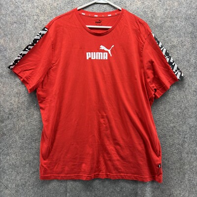 Puma Shirt Men XXL Adult Red White Casual Tee Spell out Crewneck Outdoors
