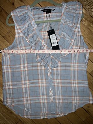 $298 NWT Veronica Beard Jeans LEINA Sleevless Blue Blouse Shirt Top sz L