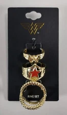 NEW - Wonder Woman Golden Color Ring Set 3-Piece Star WW Logo  Sizes 7.5-8.5