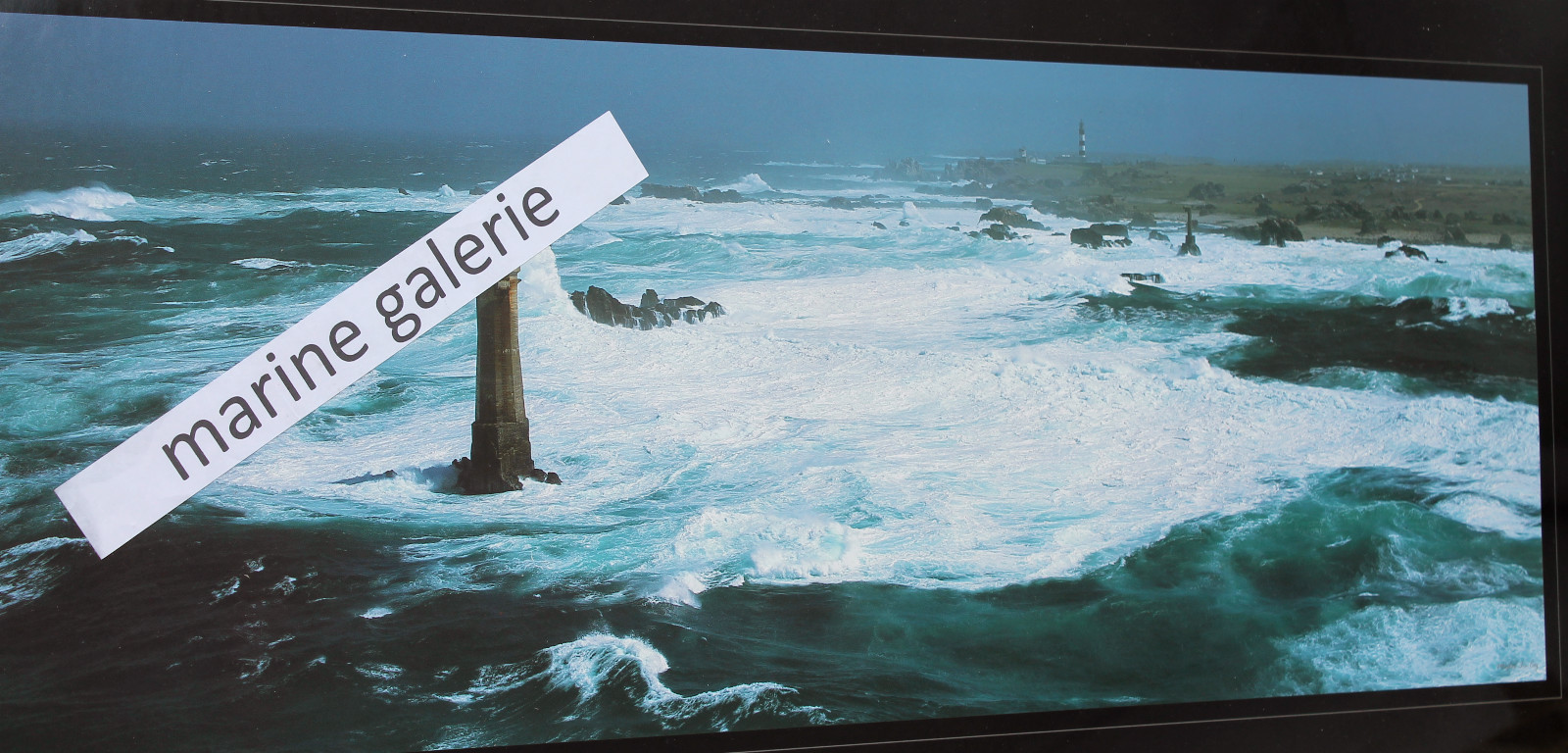 Poster photo panoramique Phare d'Ouessant tempête en mer 67cm