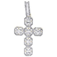 "10K Gelbgold Rund & Baguette Diamant Kreuz AnhäNger 1.9 \" Statement 1 Karat"