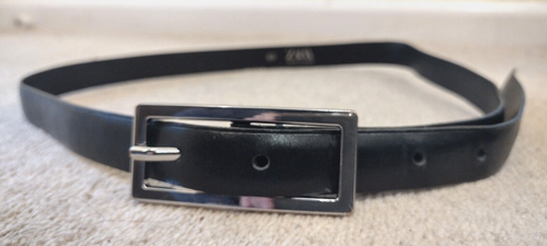 ZARA Size 80 29"- 35" BLACK Genuine LEATHER BELT 2cm Wide