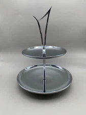 Vintage Mid Century Kromex 2 Tier Tidbit Tray Appetizers Dessert Candy Dish 