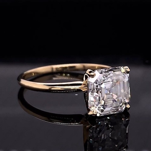 IGI 2.30Ct Asscher F VS1 Lab Grown Diamond Engagement Ring In 14k Yellow Gold - Picture 4 of 15