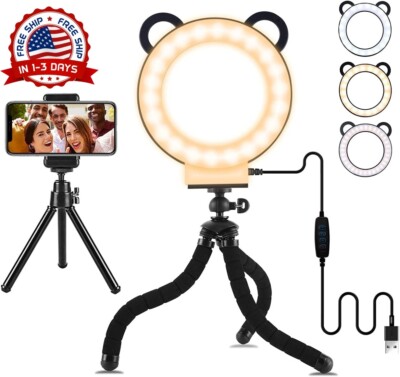 Anillo de luz LED con diseño de panda con soporte para teléfono