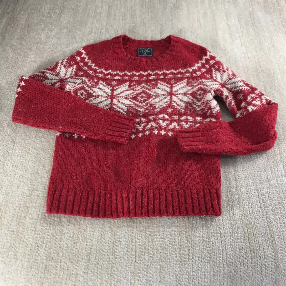 Abercrombie Fitch Sweater Womens Extra Small Red Fair Isle Holiday