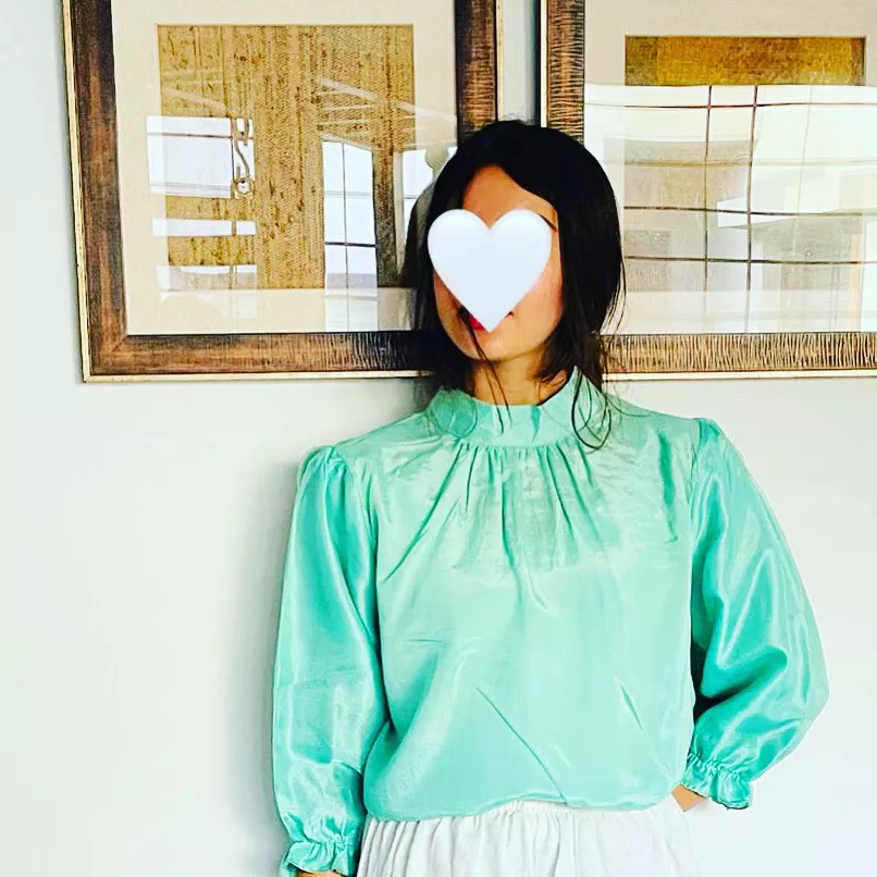 Raw silk blouse Size 12 Office wear Formal Light Green Elegant