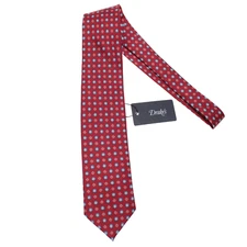 Drake's NWT Neck Tie in Red with Light Blue & White Geometric Pattern 100% Silk