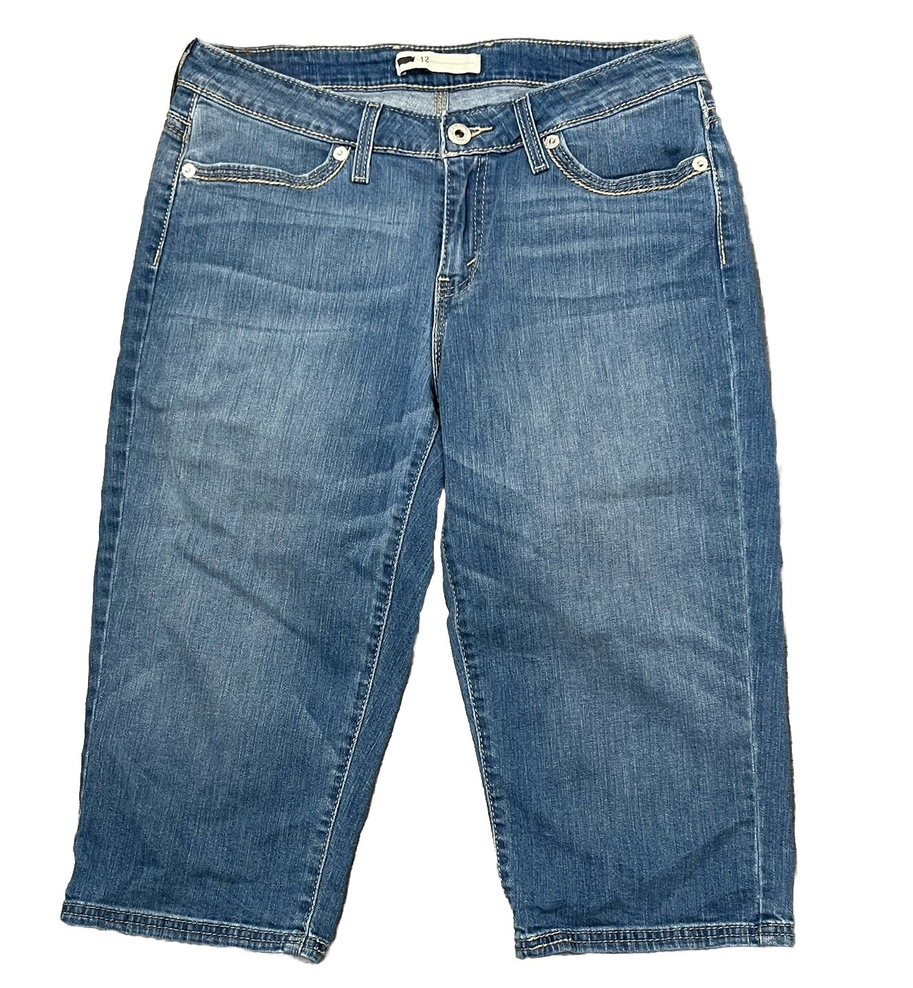 Levis Jeans Capri Wide Leg Mid Rise Medium Wash Blue Denim Wide Belt Loop 12