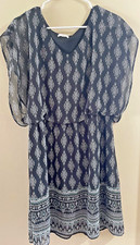 Charming Charlie MED paisley black teal lined elastic waist dress BOHO Floral
