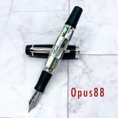 Opus 88 Shell Mother of Pearl Ebonite Plaid Fountain Pen