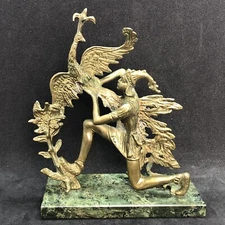 Vintage Art Deco IVAN & Firebird Phoenix Russian Figurine Serpentine Stone Base