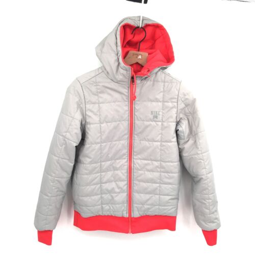 NIKE reversible quilted zip up hooded puffer sweatshirt jacket grey pink S  women