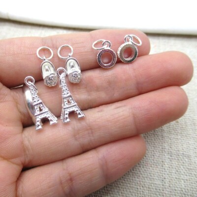 925 Sterling Silver Flower Shoes Paris Eiffel Tower Donut Charm Small Pendant
