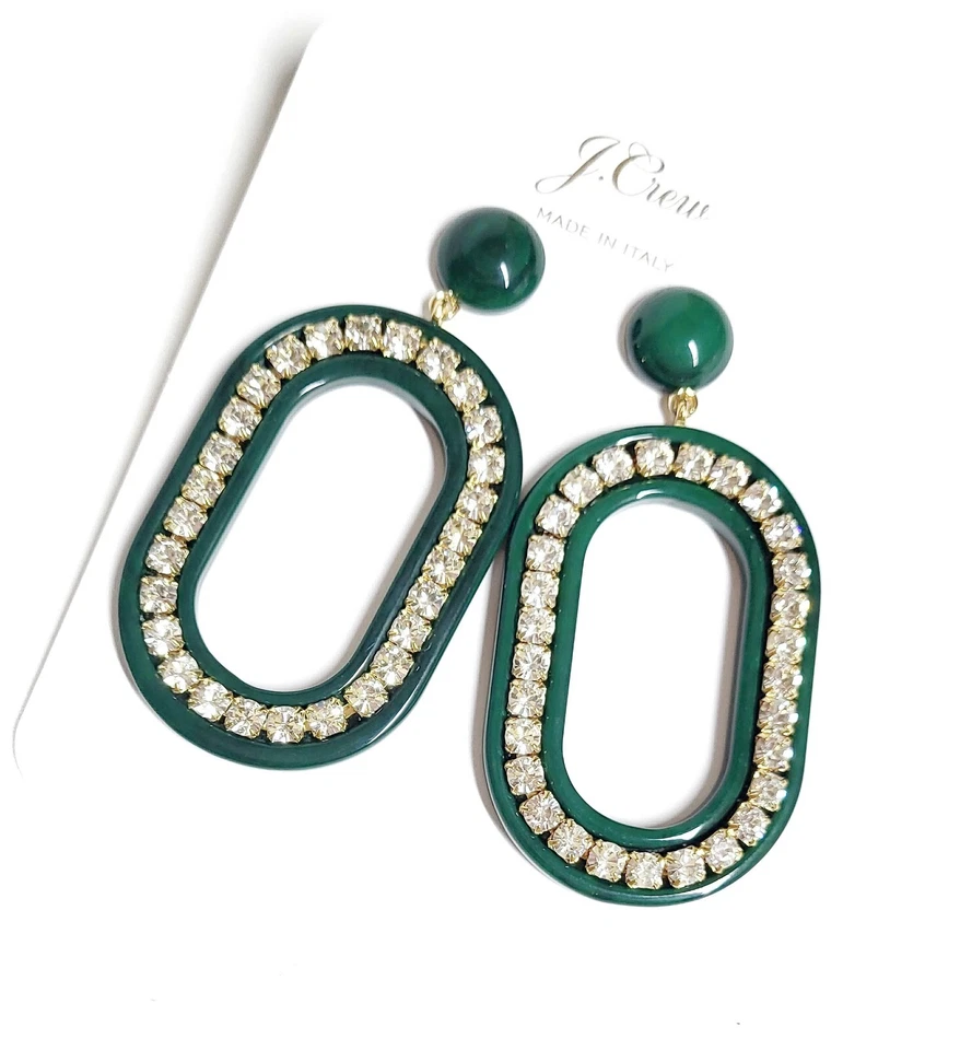 Pendientes colgantes ovalados con joyas J.Crew verde selva latón enchapado multicolor nuevos Foto 3 de 4