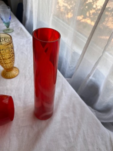 Vintage Hand Blown Art Glass Vase Red and White Swirl CYLINDER VASE 11.5" - Picture 4 of 15