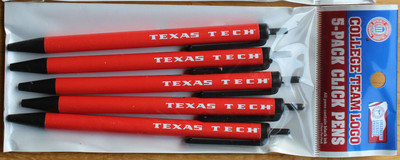 NCAA Team Texas Tech Red Raiders - (5) Click Pens - Black Ink Official Licensed 
