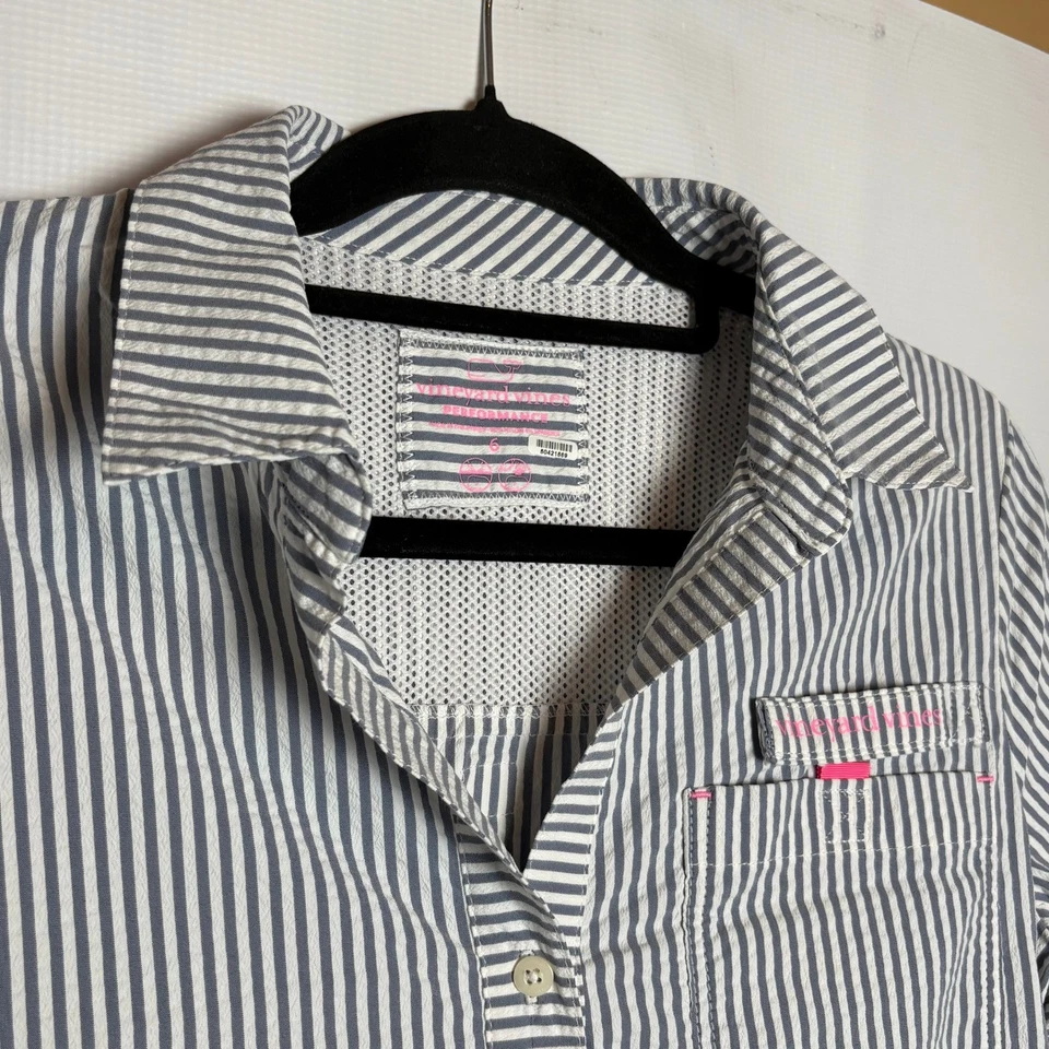 Vestido Camisa de Rendimiento a Rayas Vineyard Vines Talla 6 Seersucker Preppy Vacaciones Foto 4 de 4