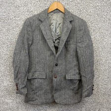 VTG Harris Tweed Blazer Mens 40 Gray Herringbone Wool Handwoven Sport Coat USA