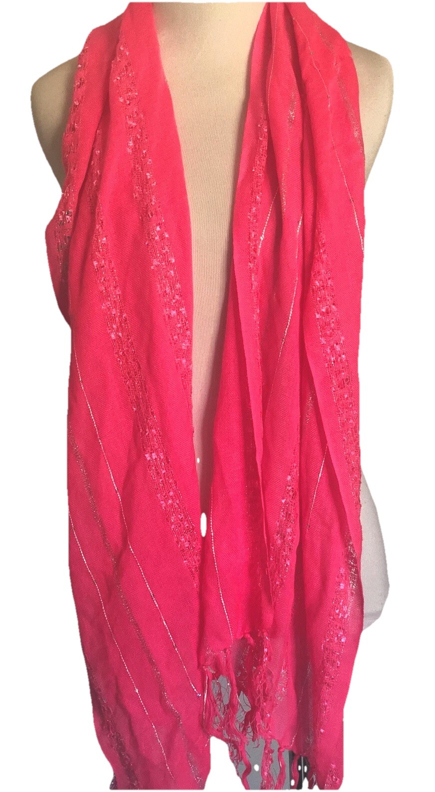 NWOT Lightweight Bright Pink with Silver Threading and Fringe Edge