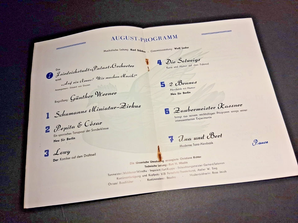 1954 aug. BERLIN programm FRIEDRICHSTADT PALAST VARIETÉ zauberkünstler KASSNER - Bild 3 von 4