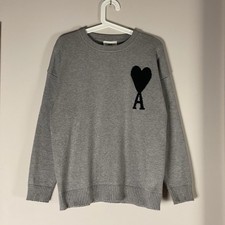 Ami Paris Alexandre Mattiussi Heart Big Logo Embroidered Knitted Sweater Size M