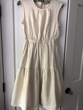 Everlane Cream Linen Open Back Tiered Dress Sz 2 