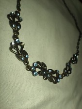 Vintage AVON Emaille Blumen Choker Halsband: Strass Schmetterling Bronze