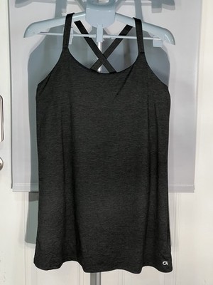 Gap Fit Womens Brushed Tech Jersey Active Tank Dress Charcoal Lined Size Large