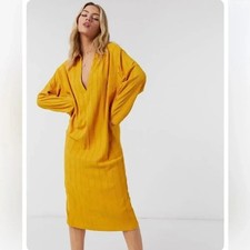 Free People Beach Size Small Aster Collar Tee Midi Dress Marigold Yellow