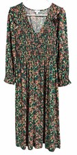 J.Crew V-neck Smocked Cottagecore Floral Green Midi Dress Pockets Womens Size XS