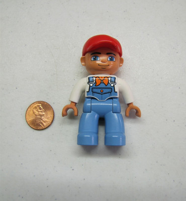Lego Duplo Farm Farmer Man In Overalls White Shirt Dad Father Worker