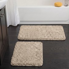 Lavish Home 2 Piece Memory Foam Shag Bath Mat - Ivory