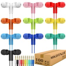 100 Pack Bulk Earbuds for Kids Classroom School Library,Individually Bagged,W...