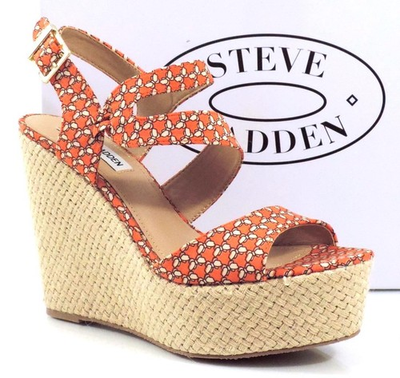 #ad Steve Madden Jenny Espadrille Wedge Heels Sandals Coral Multi Size 8.5 $89.99