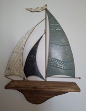 Decorative Bathroom Shelf with Metal Boat Wall Hanging