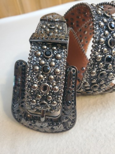 Womens Rhinestone Belt Bling Crystal Studded Leather Belt Western Cowgirl Party - Picture 4 of 6