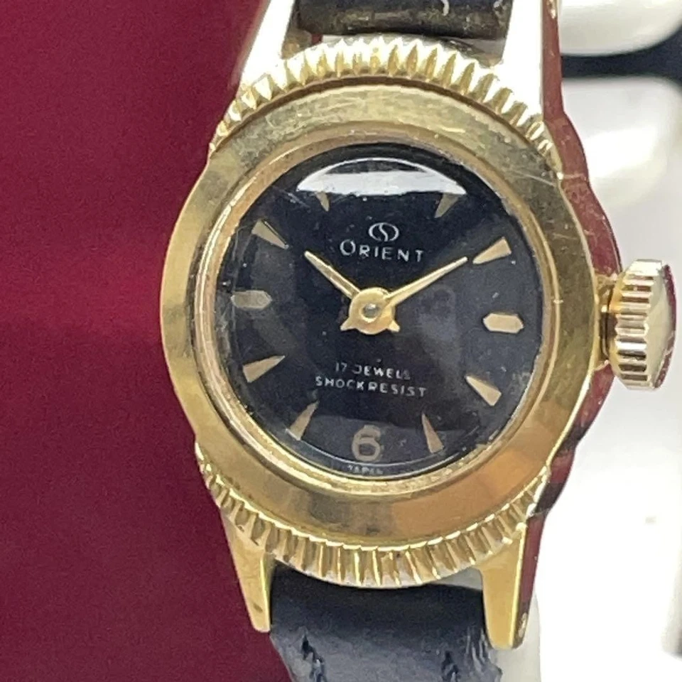Raro reloj para mujer ORIENT K14GF de los años 60 enrollado a mano esfera negra vintage Foto 4 de 4