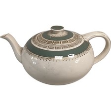 Crown Ducal England Ceramic Teapot Green Gold Patterned Lidded Vintage Preloved