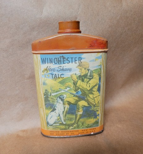 Vintage Winchester After Shave Talc Tin Hunter with Dog Scene
