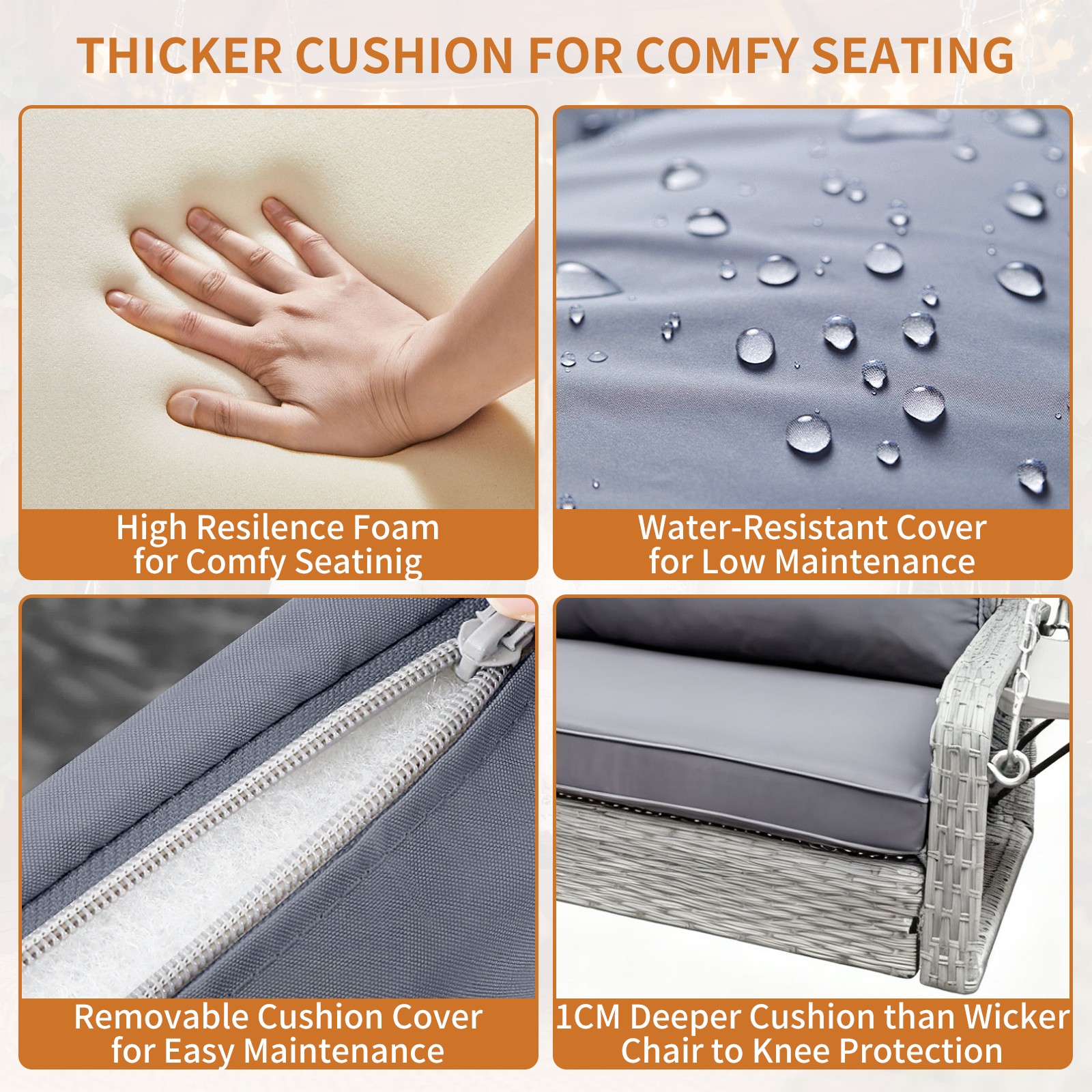 Wicker Porch Swing Hanging Chair Outdoor Patio Swing Bench w/Side Table