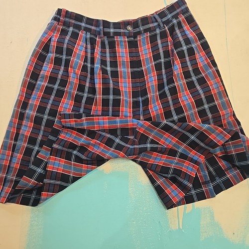 VTG Tail Women's High Waist Shorts 12 Plaid Red Blue Pleated Made USA 1990s Golf - Bild 2 von 7