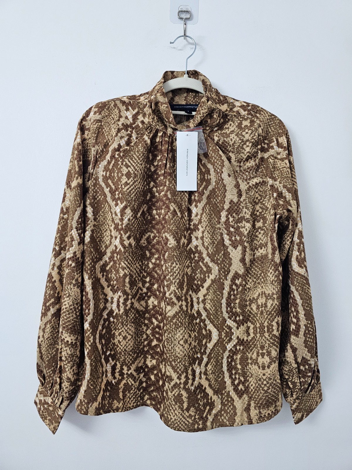 French Connection Mock Neck Top Small Nude Multi Eso Snake Print Long Sleeve