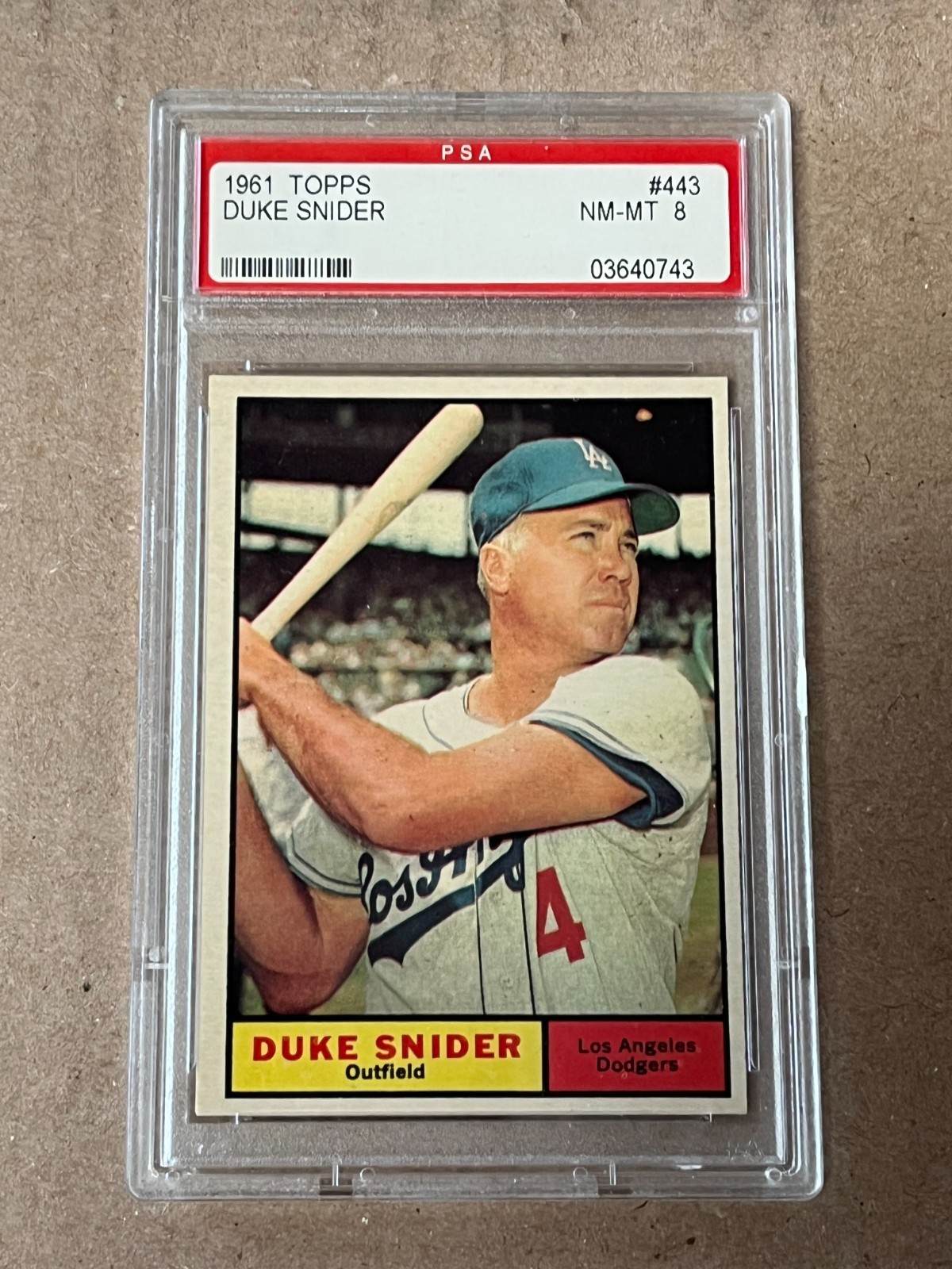 1961 Topps Duke Snider #443 Los Angeles Dodgers Graded PSA 8 NM-MT