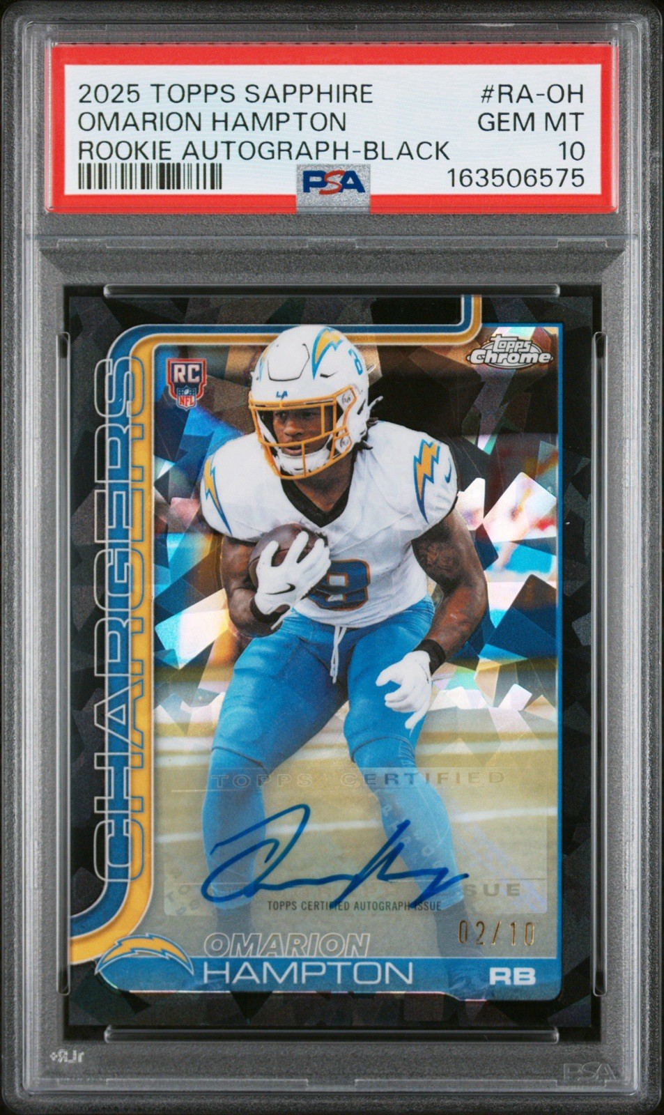 2025 Topps Chrome Sapphire Omarion Hampton Black Refractor RC Auto /10 PSA 10