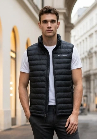 NWT Columbia Men’s White Out Omni-Heat Puffer Vest Black Medium