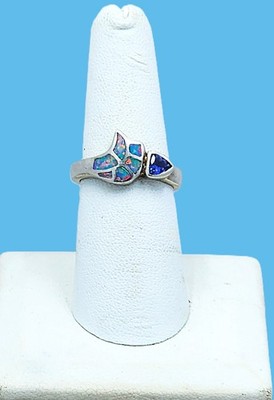 Vintage David Freeland Jr. Iolite & Fire Opal BUTTERFLY Sterling Ring - Size 7